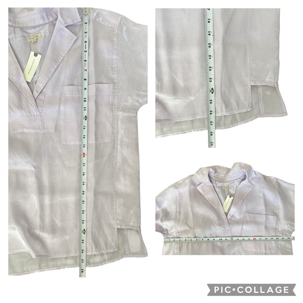 NEW Pilcro Anthropologie Dreamcore Shine Henley Long Sleeve Blouse Lilac Medium - Picture 10 of 11